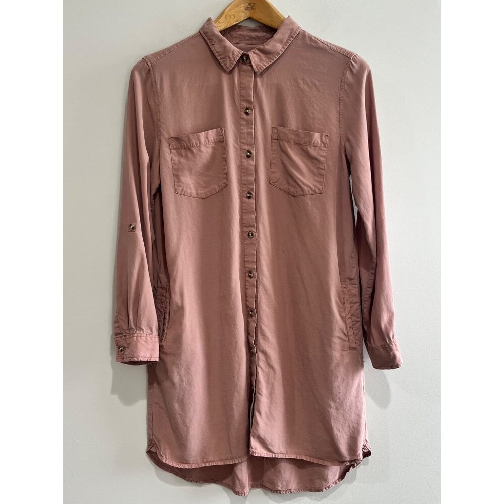 Thread & Supply  Button Up Shirt Dress Womens M Mauve 100% Lyocell Pockets
